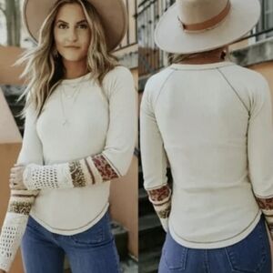 NWT Free People Mix Thermal Cuff Long Sleeve Y2K Top women boho